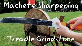 Sharpening a Machete - Treadle Grindstone