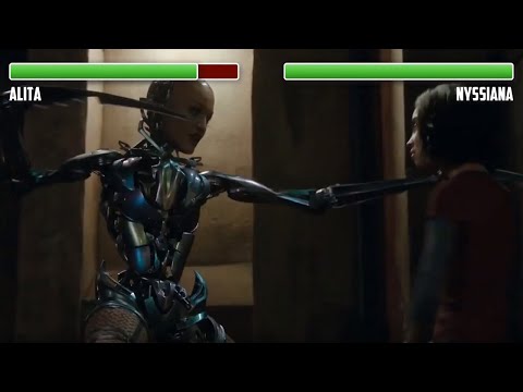 Alita and Ido vs. Androids WITH HEALTHBARS | Alley Fight | HD | Alita: Battle Angel