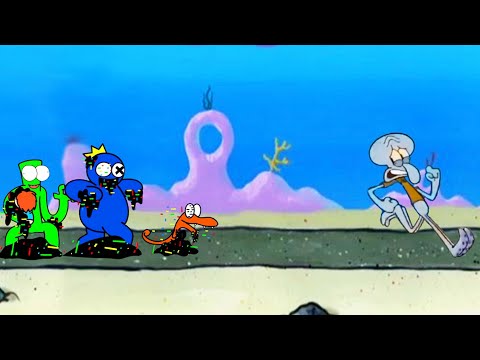 Squidward runs away from Dr Livesey Walk Corrupted Rainbow friends and they get pizza from SpongeBob