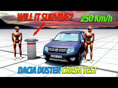 BOLLARD vs DACIA DUSTER Crash Test at 250 Km/h - BeamNG