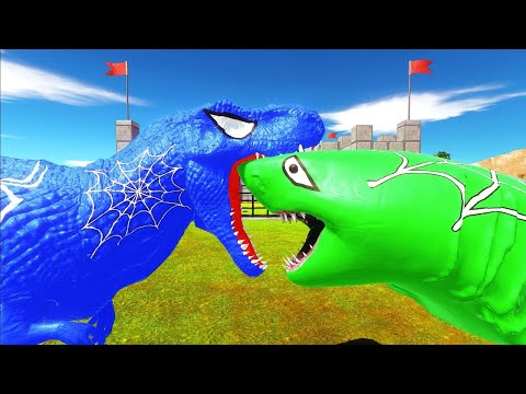 BLUE SPIDER-MAN T REX vs GREEN SPIDERMAN MEGALODON DEATH RUN - Jurassic World Evolution 2