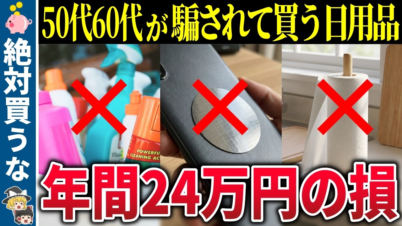 【絶対買うな】50代60代が騙されて買う日用品9選！家にあるだけで年間24万円の損失…老後貧乏の元凶はコレです【ゆっくり解説】