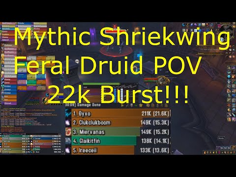 Shadowlands 9.0.2 - Mythic Shriekwing Feral Druid POV ! - 22k Burst Convoke Madness! - Guild Comms