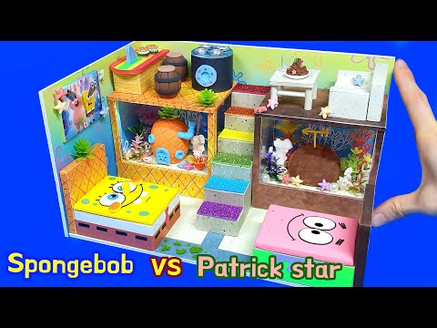 DIY Miniature CardBoard House # - Spongebob VS Patrick star Board House ｜ 미니어쳐 스폰지밥 vs 뚱이 하우스 만들기