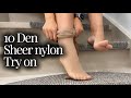 10 Den Sheer Nylon Try On Smooth Pantyhose Legs Close Up Details