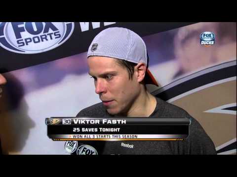 Viktor Fasth saves, interview Feb 4 2013 SJ Sharks vs Anaheim Ducks NHL Hockey