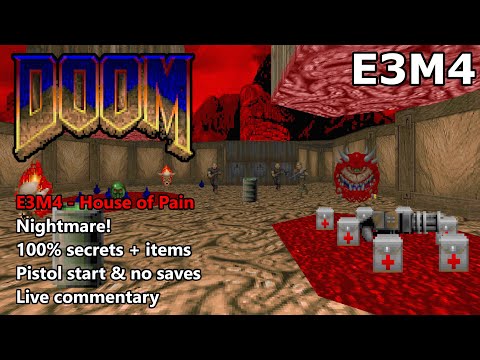 Doom: E3M4 (House of Pain) - Nightmare! 100% Secrets + Items