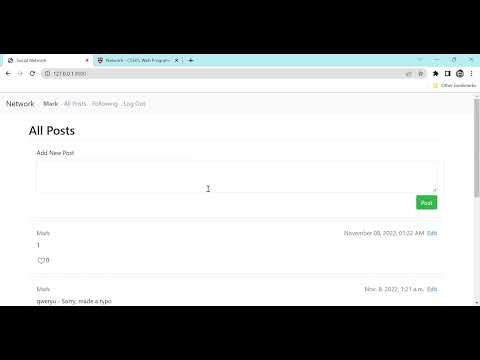 Cs50 Web Programming With Python And Javascript Project 4 Network Submission