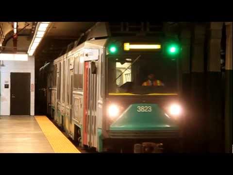 Boston Green Line trams at Copley Station (2012)