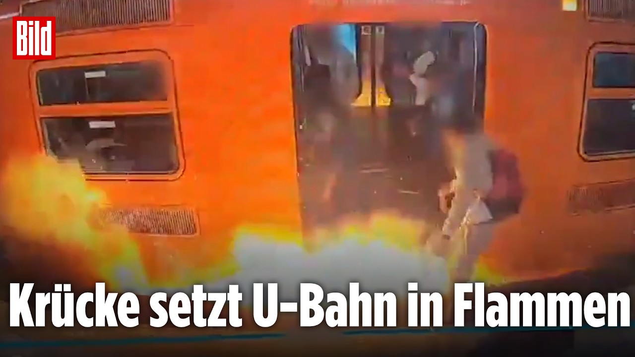 BRAND IN U-BAHN: Fahrgast lässt Krücke fallen – plötzlich schießen Flammen hoch!