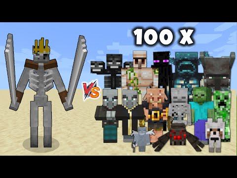 SKELETON KING vs Every Minecraft Mob in Minecraft x100 - Skeleton King vs all Mobs 1v100
