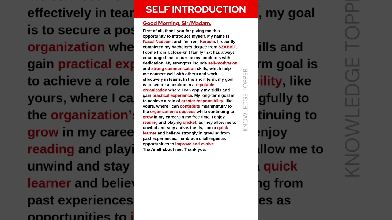 Self Introduction in English | Introduce Yourself in English | Tell me about Yourself Interview