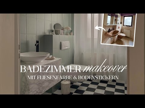 Komplettes 80er Jahre Badezimmer Makeover mit Fliesenfarbe & Bodenaufklebern 🛁