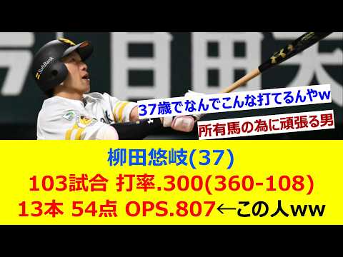 柳田悠岐(37) 103試合 打率.300(360-108) 13本 54点 OPS.807←この人ww【ネット反応集】
