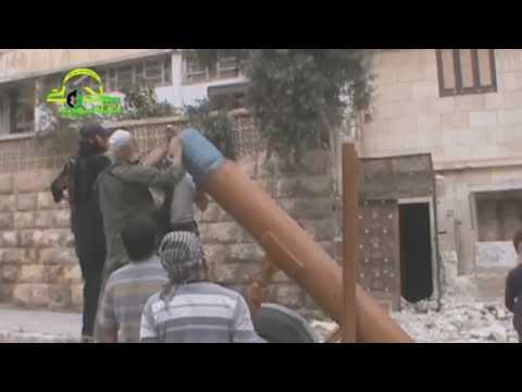 استهداف مقرات النظام في حي سيف الدولة بواسطة مدفع محلي الصنع من قبل جبهة إنقاذ سوريا