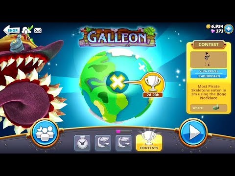 Most Pirates Eaten Using Bone Necklace in 2 min (Galleon Map) - Hungry Shark World