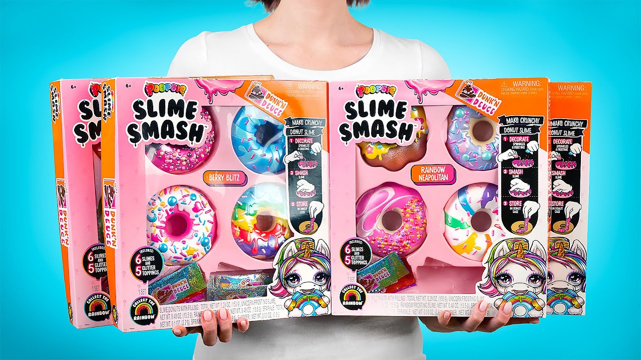 Otwórz, ozdób i rozgnieć - Smash Poopsie Slime Donuts - DUŻY zestaw! 🍩