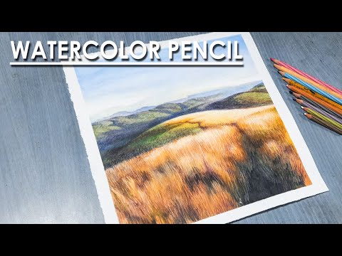 Grassland Watercolor Pencil Landscape Composition | steps to follow