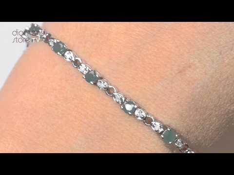 J3341 - 18K White Gold Diamond and Emerald Claw Set Link Bracelet
