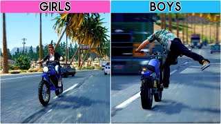 GTA V: HOW TO RIDE A BIKE  GIRLS VS BOYS 🔥  #te
