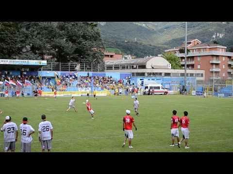 Frisbee Game WUCC between teams of Italy and China in Lecco Italy August 2, 2014 at Opening Ceremony