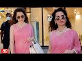 Kangana Ranaut Looks Pretty In A Pink Saree Landing At Mumbai Airport