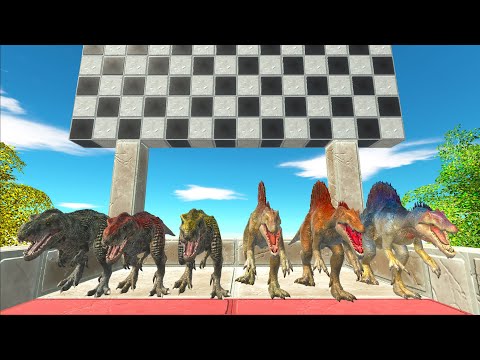 SPEED CHAMPIONS RACE 3X T-REX VS SPINOSAURUS DEATH RUN - Animal Revolt Battle Simulator