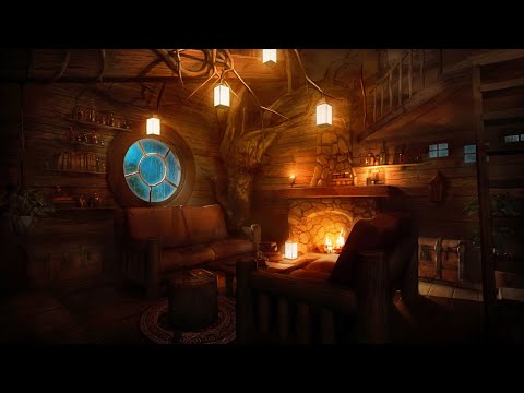 Cozy Treehouse - Indoor Rain Sounds, Heavy Wind & Crackling Fireplace for Relaxation