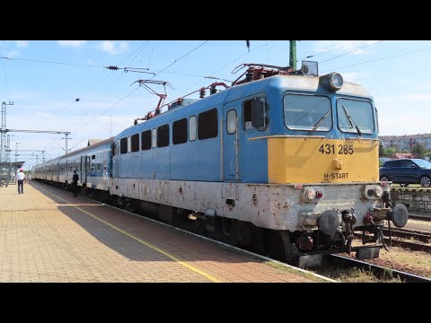 Hungary: Veszprem, a MAV Class 431 electric loco departs on a Budapest Deli to Zalaegerszeg IC train