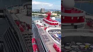 Majestic Side-Profile of #BrilliantLady Virgin Voyages Cruise docked #PortMiami #drone Oct 16 2025