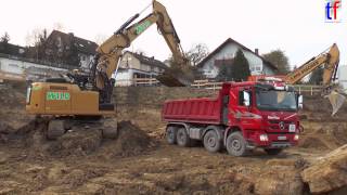 preview picture of video '**BRANDNEW** Caterpillar 329E Triple Boom & Actros / Backnang, Germany, 21.11.2014.'