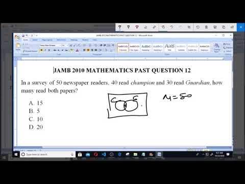 JAMB 2010 MATHEMATICS PAST QUESTION 12 Venn Diagram