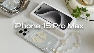 iPhone 15 pro max aesthetic  (white) unboxing + accessories + camera test