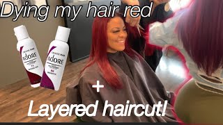 ADORE MAGENTA + RAGING RED HAIR DYE | GETTING A LAYERED HAIRCUT 💇‍♀️