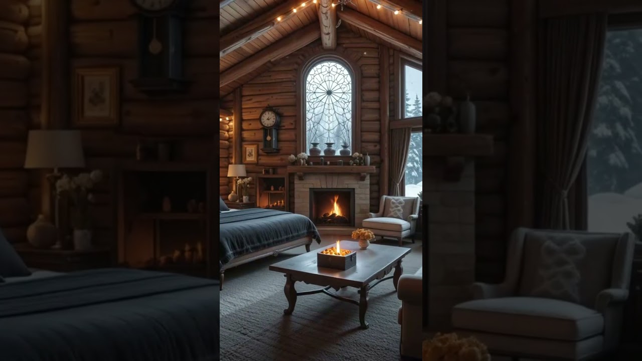 Cozy Winter Cabin 🪵✨ Crackling Fireplace 🔥 Snowfall Ambience ❄ Perfect for Sleep & Relaxation 🌙