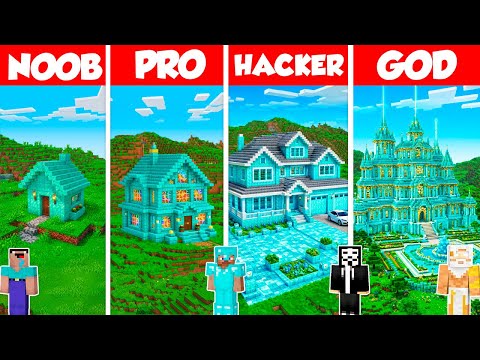 Diamond House Build Battle Challenge - Noob vs Pro vs Hacker vs God - Minecraft Animation