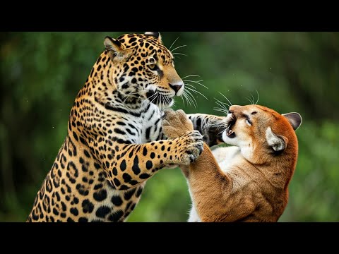 Jaguar vs. Puma: The Ultimate Big Cat Battle! Angry Male Jaguar vs Cougar and Mountain Lion