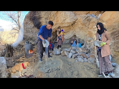 Living in a Mountain Cave ❄️ | Nomad Family Rebuilds Their Shelter in Freezing Cold