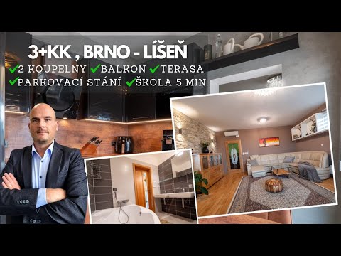 Prodej bytu 3+kk s dvěmi koupelnami, balkonem, terasou a parkováním v Brně-Líšni