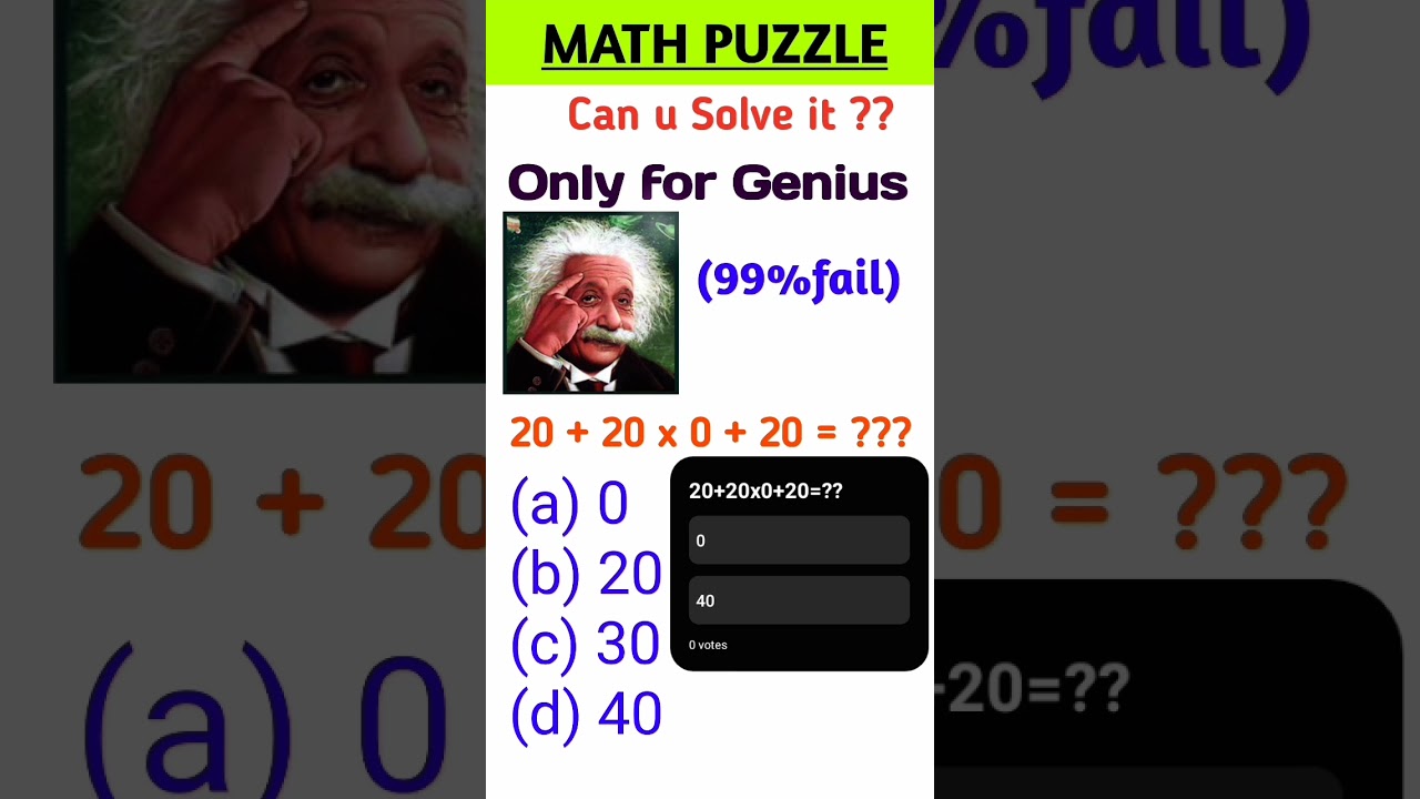 20+20x0+20=??? Question slove #shorts #mathpuzzle #maths #mathstricks