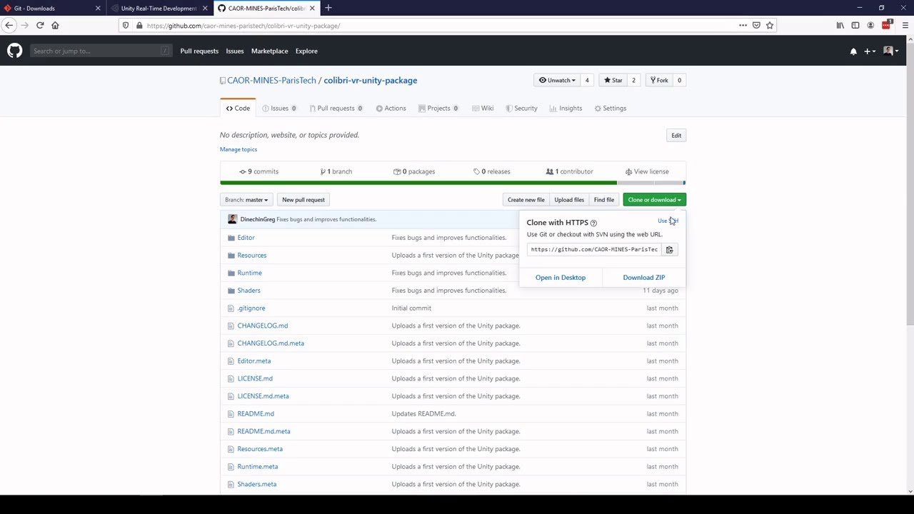 COLIBRI VR - Installing the Unity package from GitHub