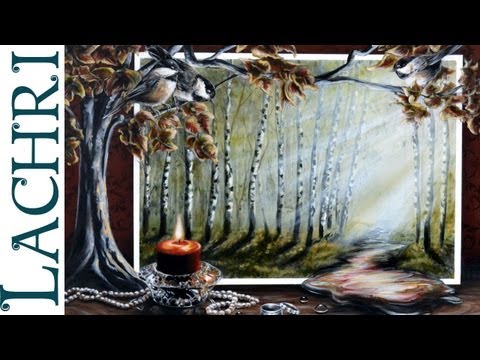 Time Lapse Surreal misty Forest landscape  in Acrylic & oil "Speed Painting" demonstration by Lachri