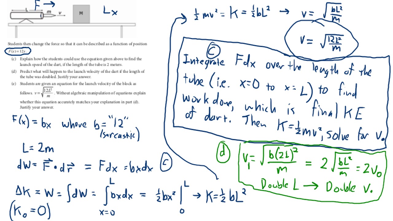 AP Physics C 2020 Mechanics sample exam problem 1c-e