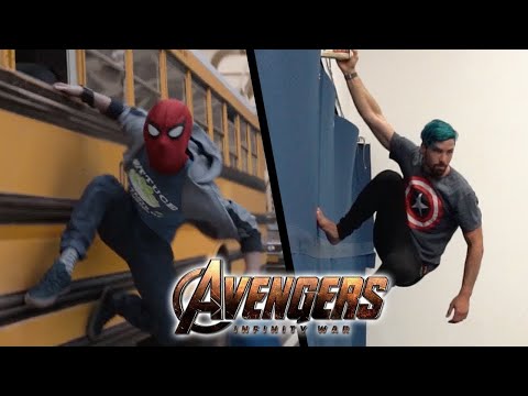 アベンジャーズ・インフィニティ・ウォーからのスタント イン・リアル・ライフ（マーベル、パルクール (Stunts from Avengers Infinity War In Real Life (Marvel, Parkour))