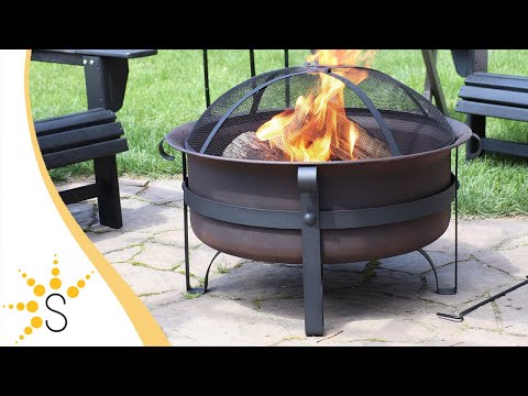 Sunnydaze 29" Cauldron Outdoor Wood-Burning Fire Pit with Spark Screen-NB-206