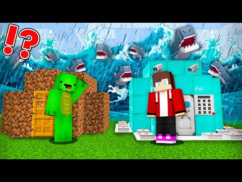 Tsunami with SHARKS vs Security House in Minecraft - Maizen JJ and Mikey Noob vs Pro