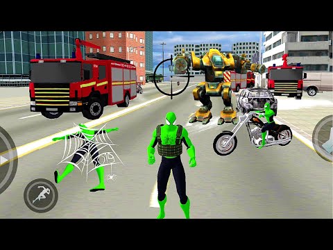 Green Spiderman VS Iron Hero VS Police Spider Rope Hero:Ninja Gangster Crime Vegas City Gameplay