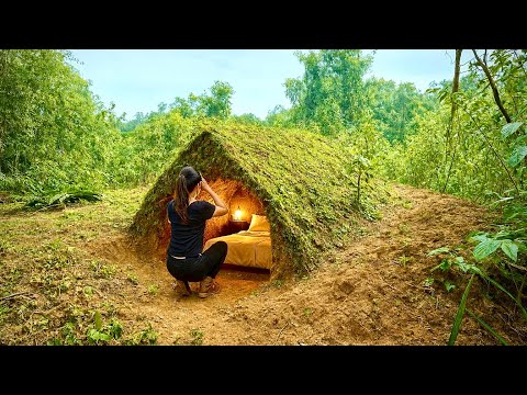 Building an underground shelter with a spacious bedroom deep in the forest – solo survival