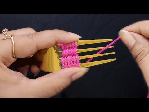 Amazing Woolen flower craft idea with fork - woolen flower making trick  - embroidery flower making