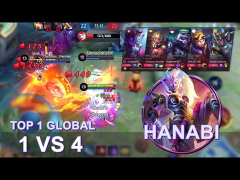 1 VS 4 - TOP GLOBAL 1 HANABI - Powerfull Critical Damage - 15 Kills - Perfect Maniac -